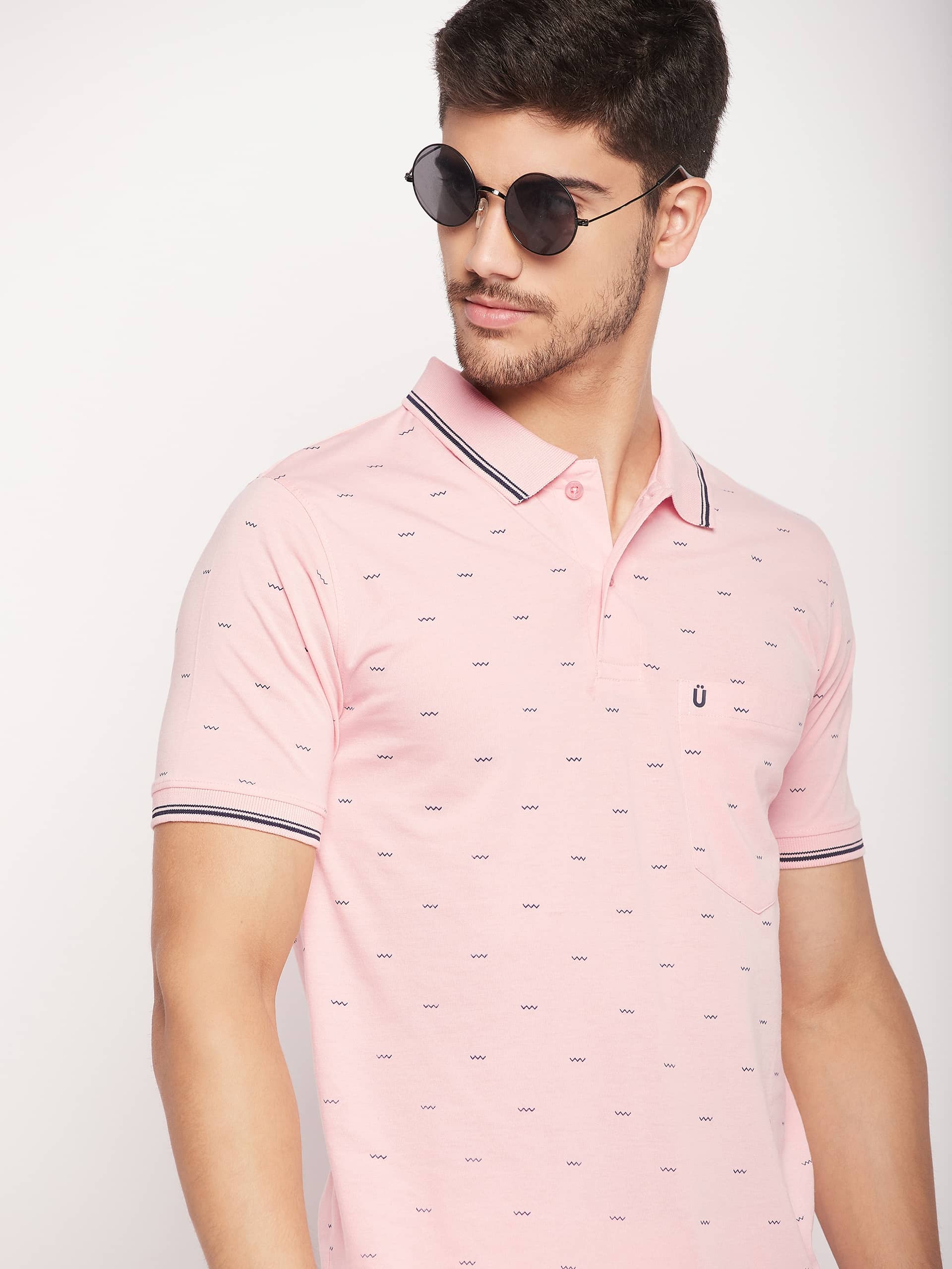 UNIBERRY Pack of 1 Cotton Blend Regular Fit Printed Half Sleeves Men's Polo T Shirt ( Pink )