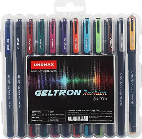 UNOMAX Geltron Fashion Multicolour Gel Pen (Pack of 2, Blue, Black, Red, Green, Pink, Violet, Orange, Turquoise Blue, Light Green, Brown, Silver, Gold)