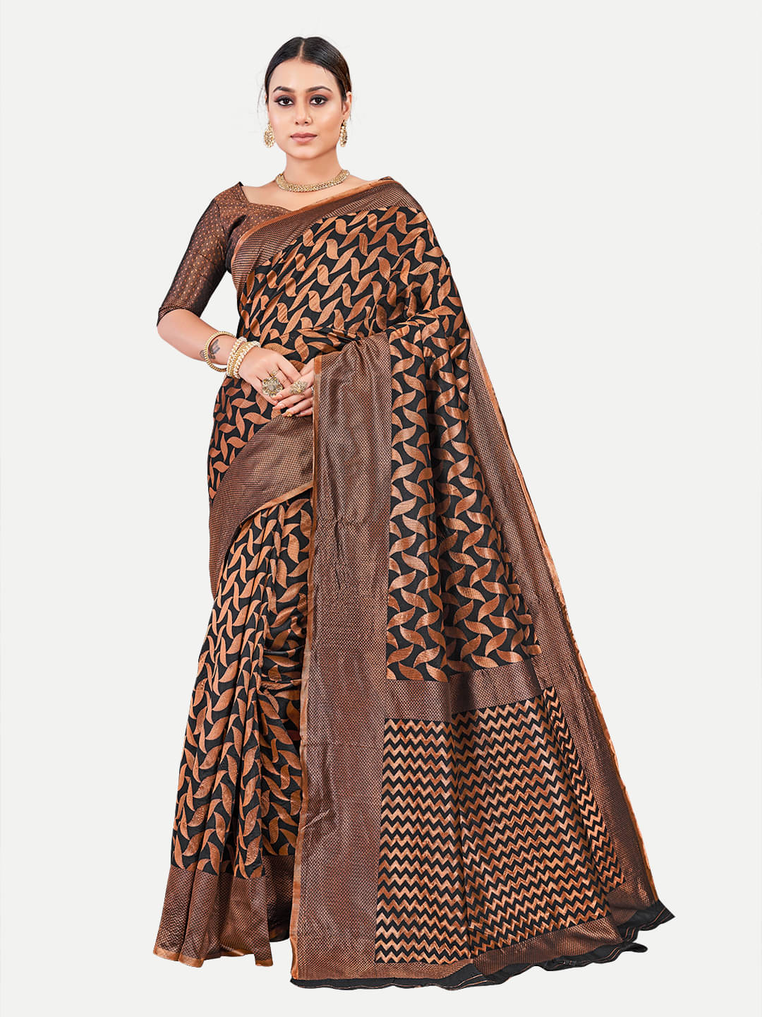     			tavas Georgette Woven Saree With Unstitched Blouse Piece ( Black )