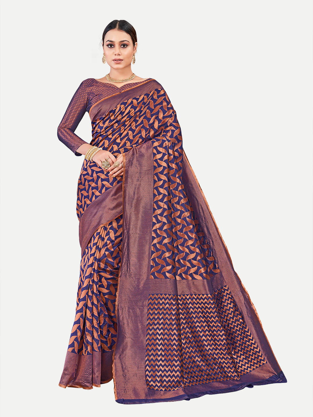 tavas Georgette Woven Saree With Unstitched Blouse Piece ( Navy Blue ) tavas Georgette Woven Saree With Unstitched Blouse Piece ( Navy Blue )