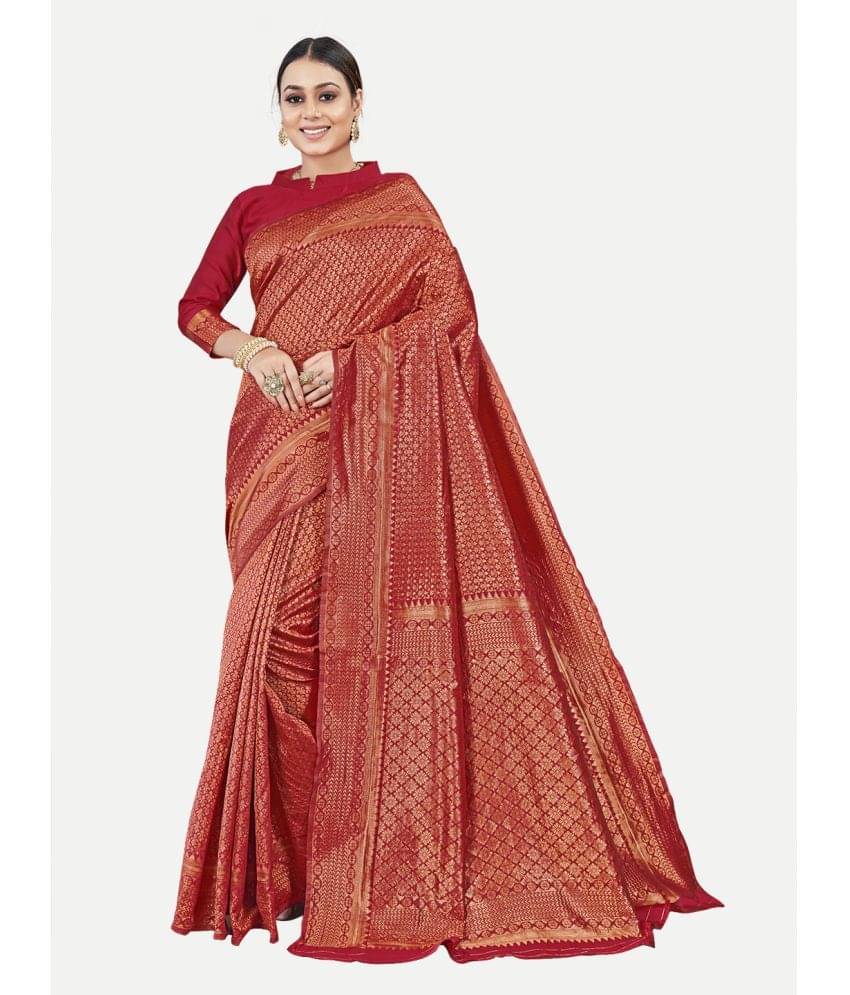    			tavas Georgette Woven Saree With Unstitched Blouse Piece ( Red )