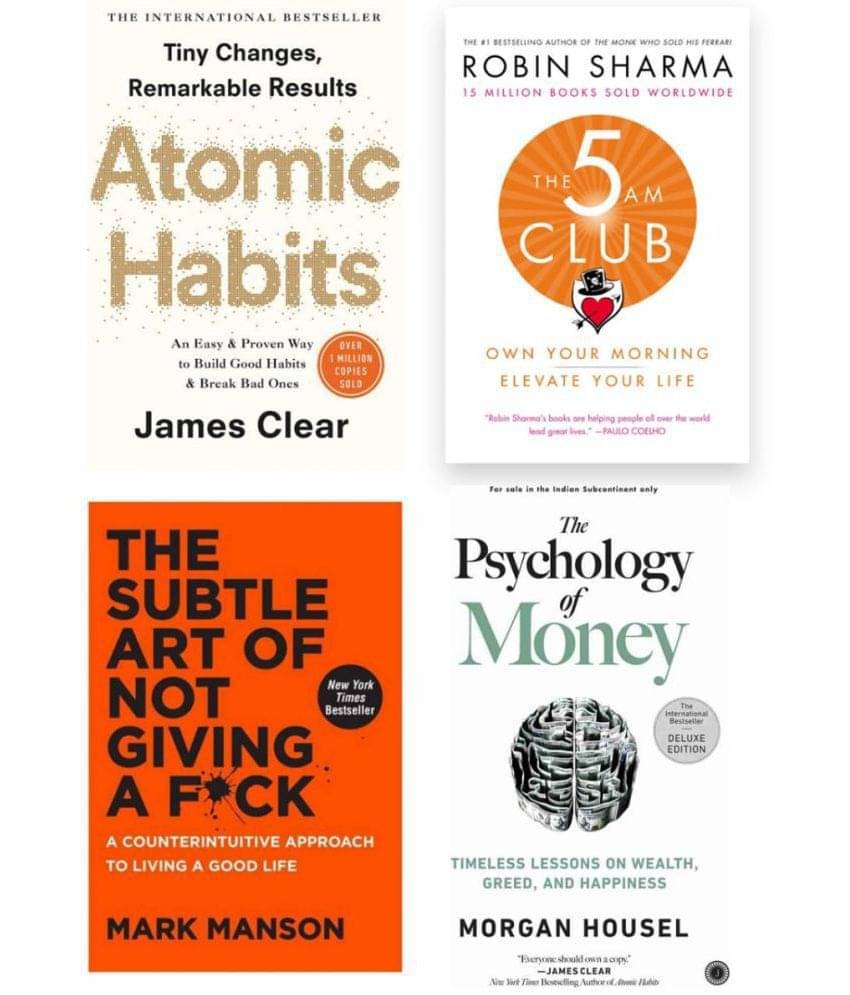     			( Combo of 4 books ) The Psychology of Money & The 5 AM Club & Atomic Habits & THE SUBTLE ART OF GIVING A F*CK - paperback