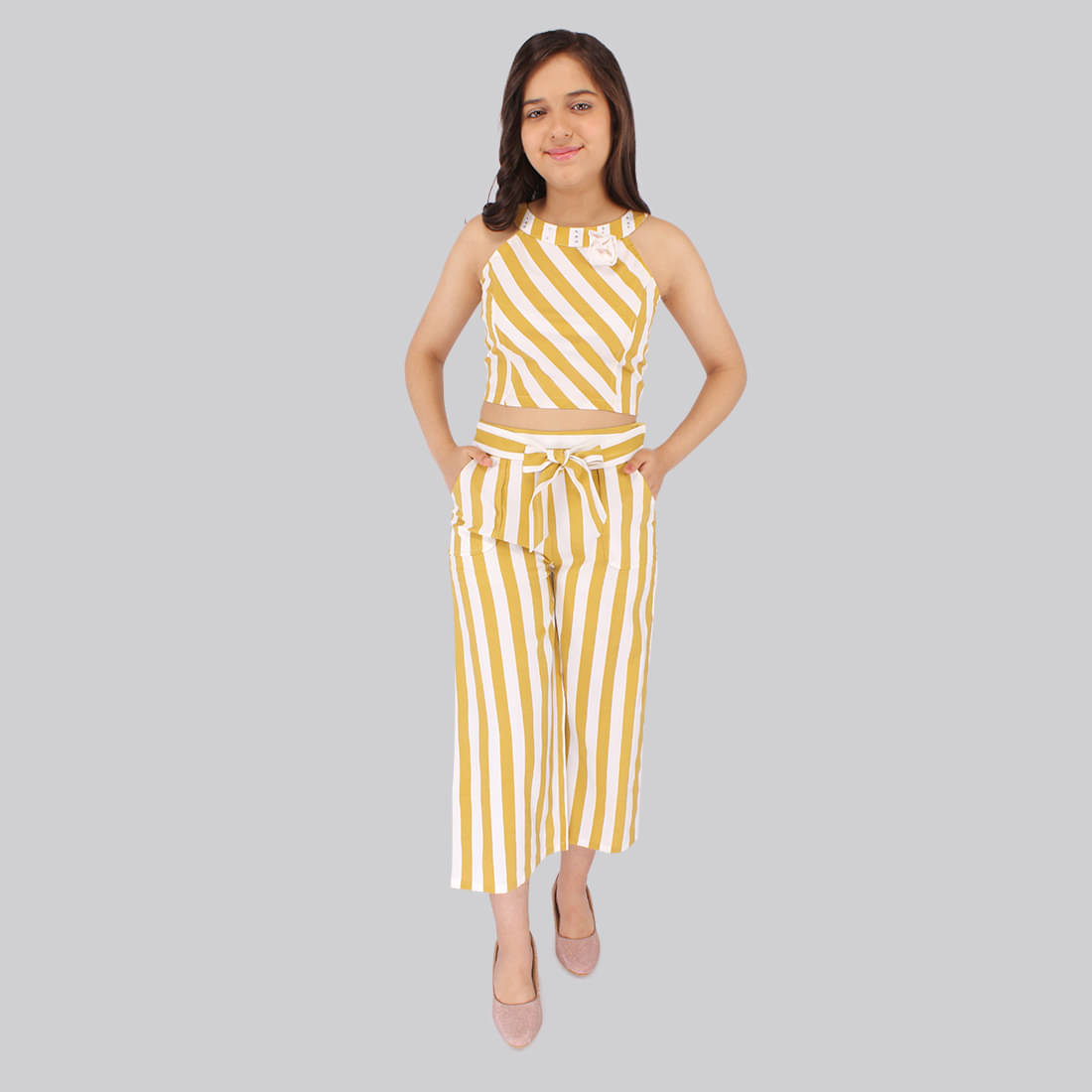     			Cutecumber Pack of 1 Girls Georgette Top With Pajama ( Yellow )