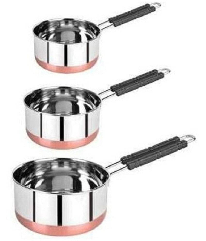 Dynore - 3 Pcs Sauce Pot Stainless Steel Copper Coating Sauce Pan ml ( Pack of 3 ) Dynore - 3 Pcs Sauce Pot Stainless Steel Copper Coating Sauce Pan ml ( Pack of 3 )