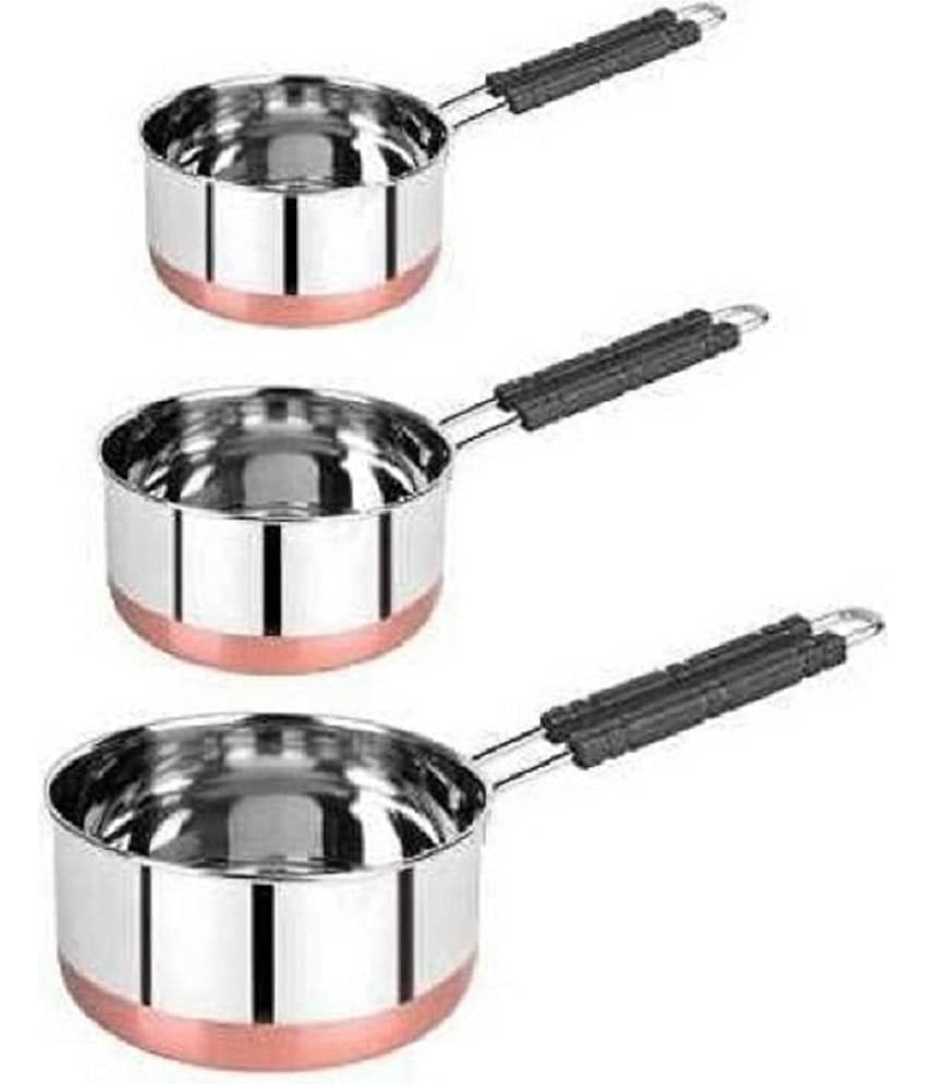 Dynore - 3 Pcs Sauce Pot Stainless Steel Copper Coating Sauce Pan ml ( Pack of 3 ) - Cookware | Buy online on ZillyBuy