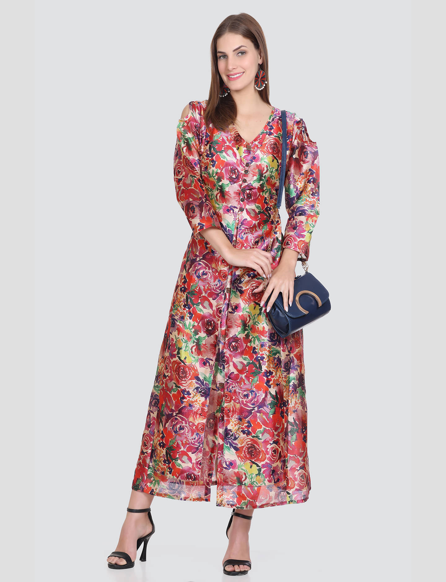     			ELTHIA Women Silk Printed Fit & Flare Dress ( Multicolor )