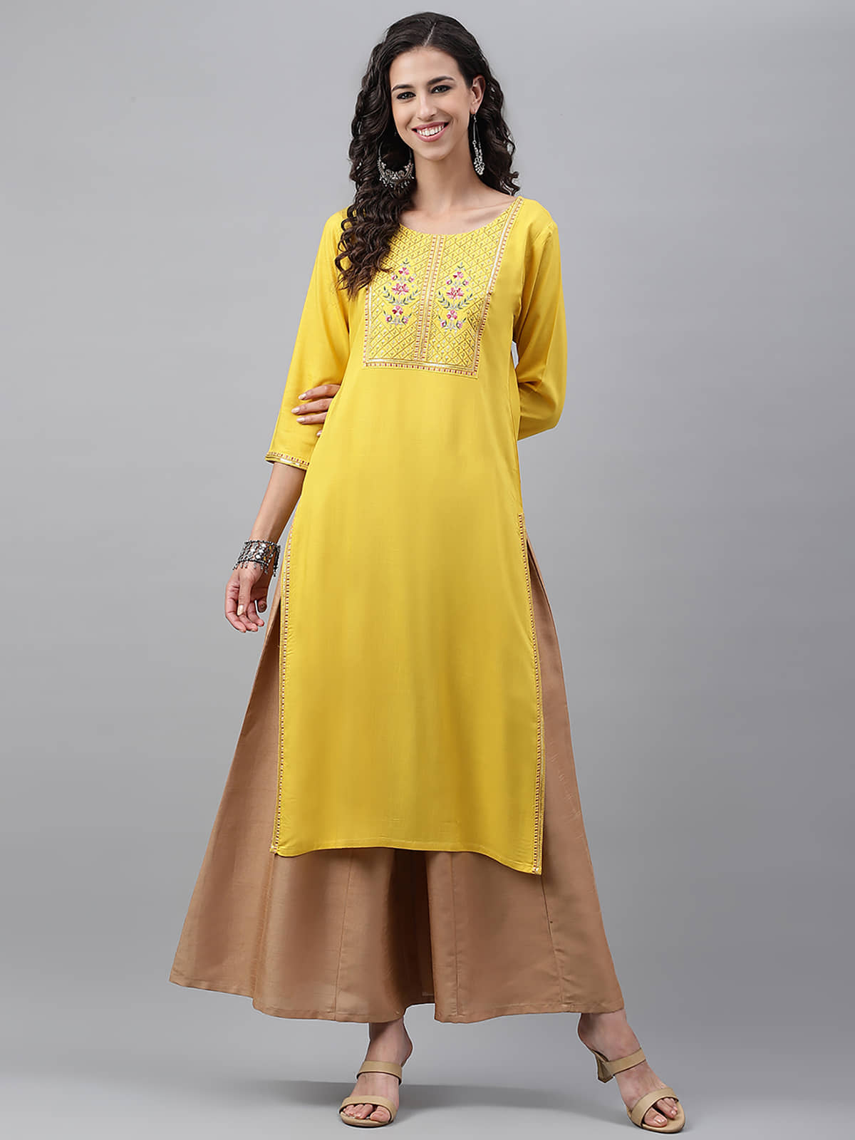 Janasya - Mustard Rayon Women's Straight Kurti ( Pack of 1 ) - Kurtis, Tunics | Buy online on ZillyBuy