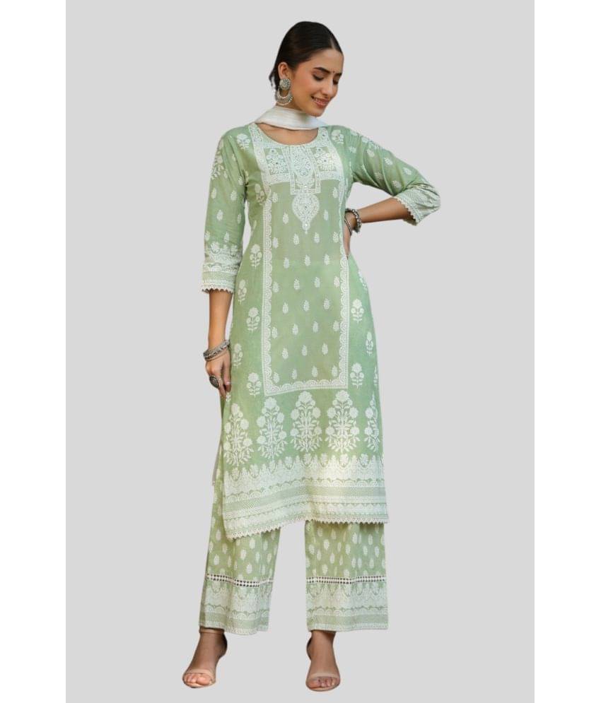 Juniper - Green Straight Cotton Blend Women's Stitched Salwar Suit ( Pack of 1 ) Juniper - Green Straight Cotton Blend Women's Stitched Salwar Suit ( Pack of 1 )