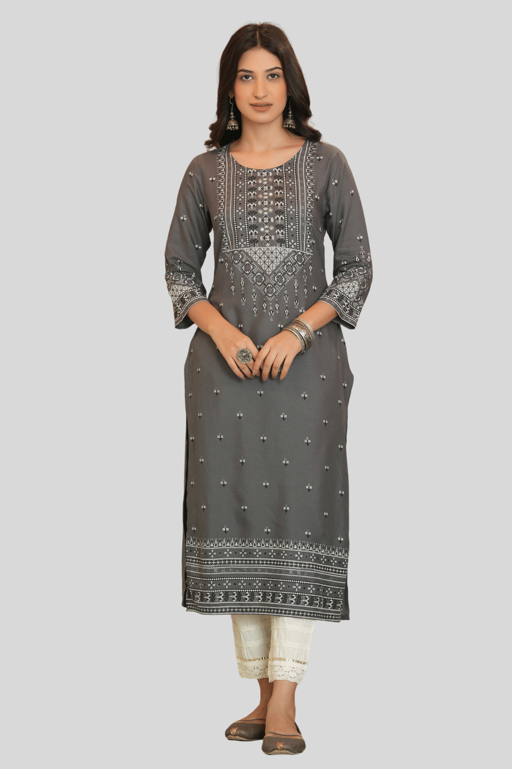     			Juniper - Grey Rayon Women's Straight Kurti ( Pack of 1 )