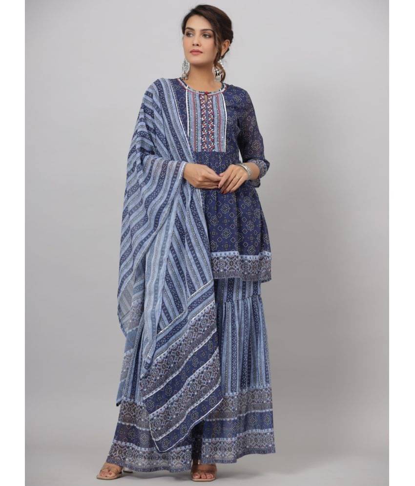     			Juniper - Navy Blue Frock Style Georgette Women's Stitched Salwar Suit ( Pack of 1 )