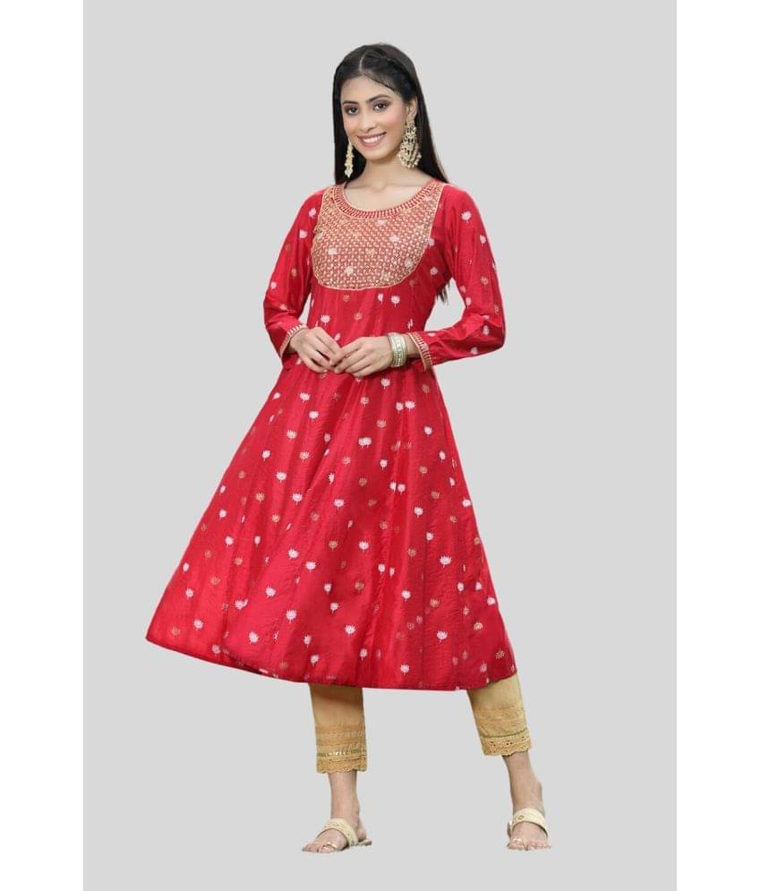     			Juniper - Red Rayon Women's Flared Kurti ( Pack of 1 )
