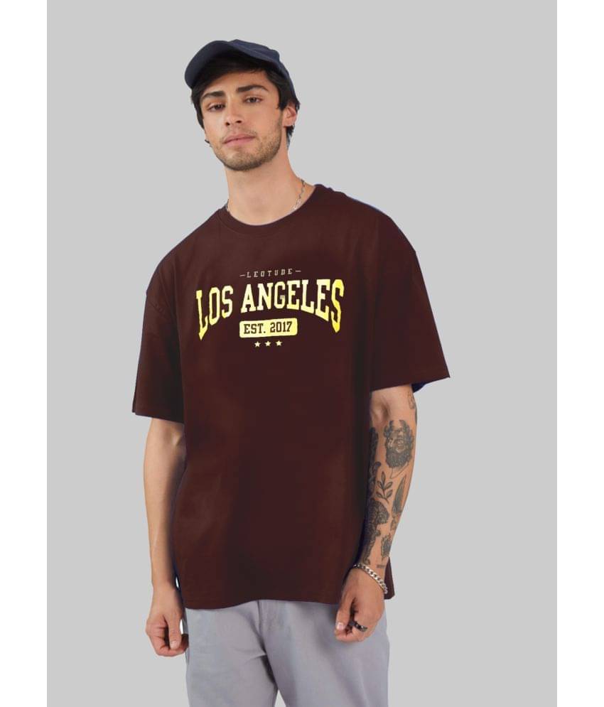 Leotude Pack of 1 Cotton Blend Oversized Fit Men's T-Shirt ( Brown )     			Leotude Pack of 1 Cotton Blend Oversized Fit Men's T-Shirt ( Brown )