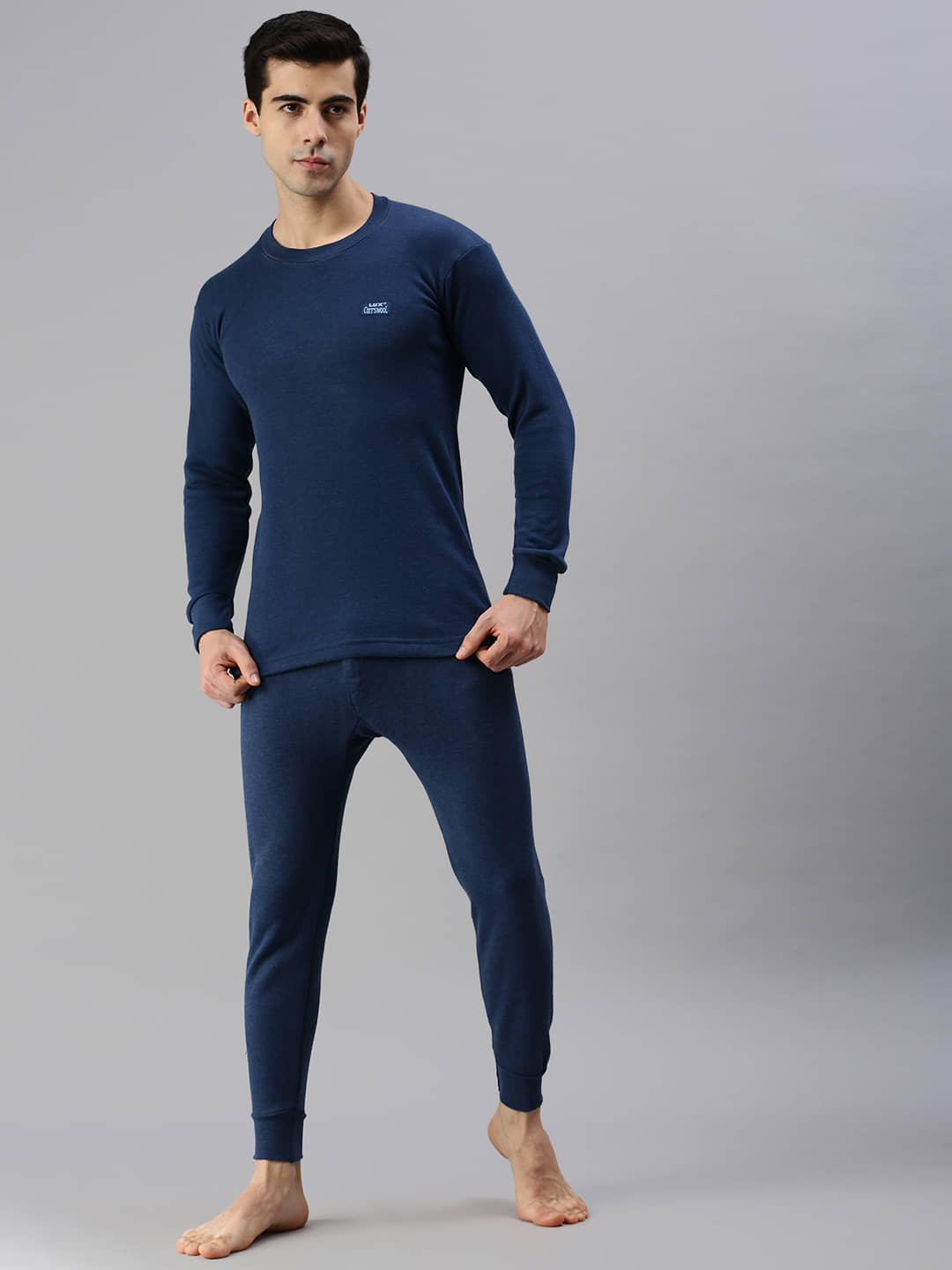 Lux Cottswool Pack of 1 Cotton Blend Thermal Sets For Men's ( Black )
