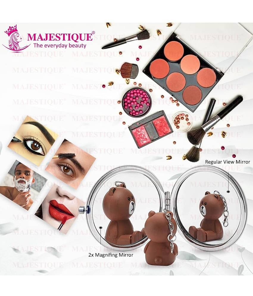 Majestique Compact Round Makeup Mirror, Double-Sided 1X/2X Magnification Pocket Mirror (Multicolor)