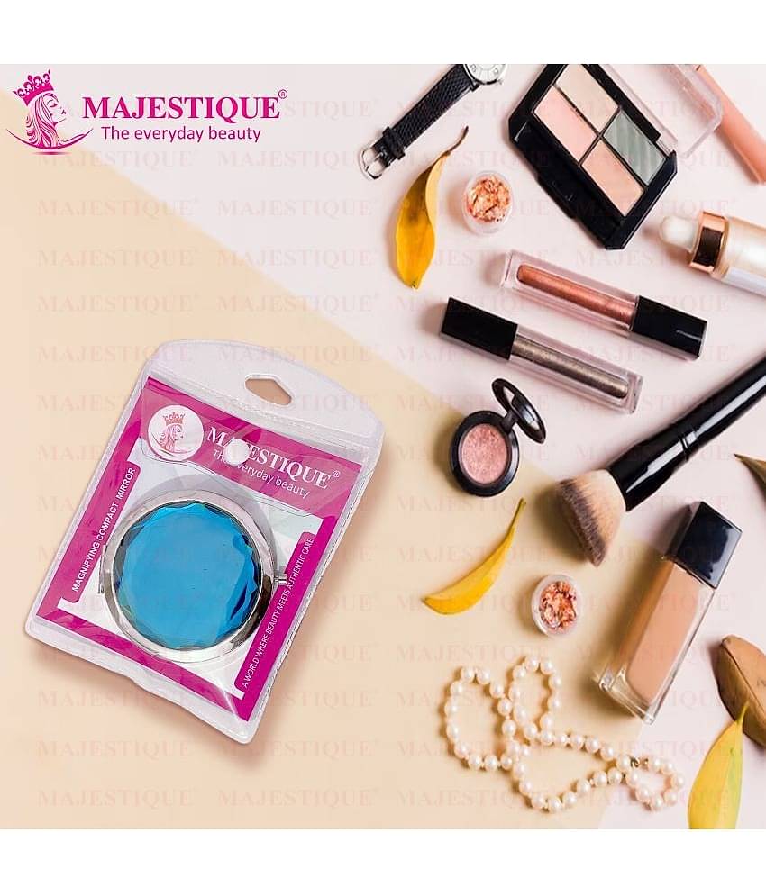 Majestique Compact Round Makeup Mirror, Double-Sided 1X/2X Magnification Pocket Mirror (Multicolor)