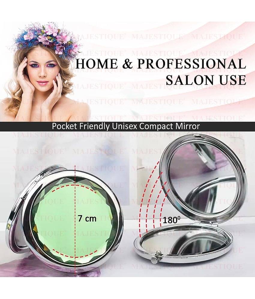 Majestique Compact Round Makeup Mirror, Double-Sided 1X/2X Magnification Pocket Mirror (Multicolor)