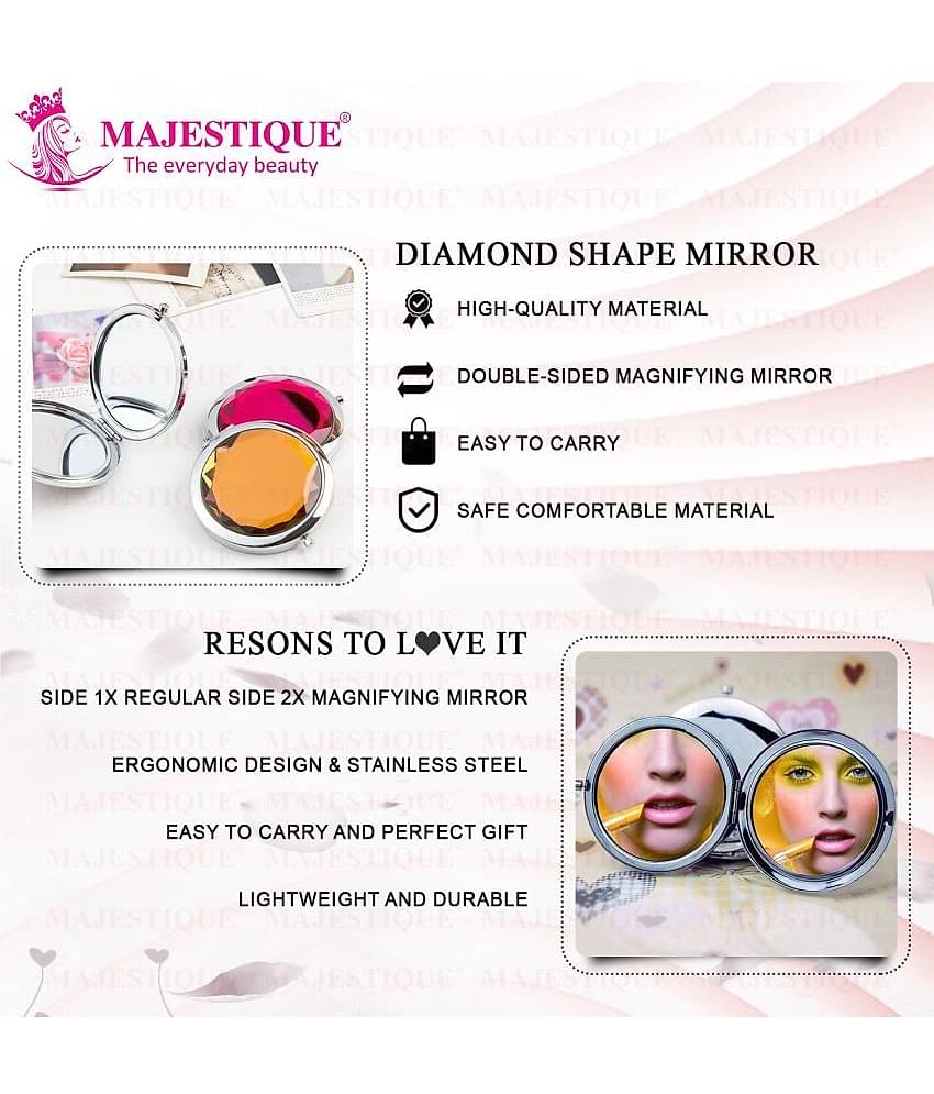 Majestique Compact Round Makeup Mirror, Double-Sided 1X/2X Magnification Pocket Mirror (Multicolor)