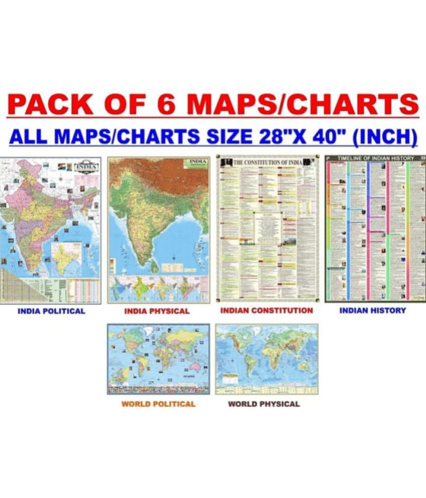 MAPS FOR UPSC (PACK OF 6) INDIAN CONSTITUTION, INDIAN HISTORY, INDIA POLITICAL, INDIA PHYSICAL, WORLD POLITICAL, WORLD PHYSICAL MAP CHART POSTER All Maps/Chart size : 100x70 cm (40"x28" inch) MAPS FOR UPSC (PACK OF 6) INDIAN CONSTITUTION, INDIAN HISTORY, INDIA POLITICAL, INDIA PHYSICAL, WORLD POLITICAL, WORLD PHYSICAL MAP CHART POSTER All Maps/Chart size : 100x70 cm (40"x28" inch)