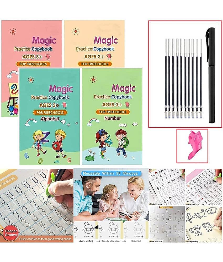Sank Magic Practice Copybook, (4 BOOK + 10 REFILL+ 1 Pen + 1 Grip) magic book for kids - magic book, magic practice book, sank magic practice book, magic practice copybook, sank magic practice copybook, magic book for kids - Stationery | Buy online on ZillyBuy