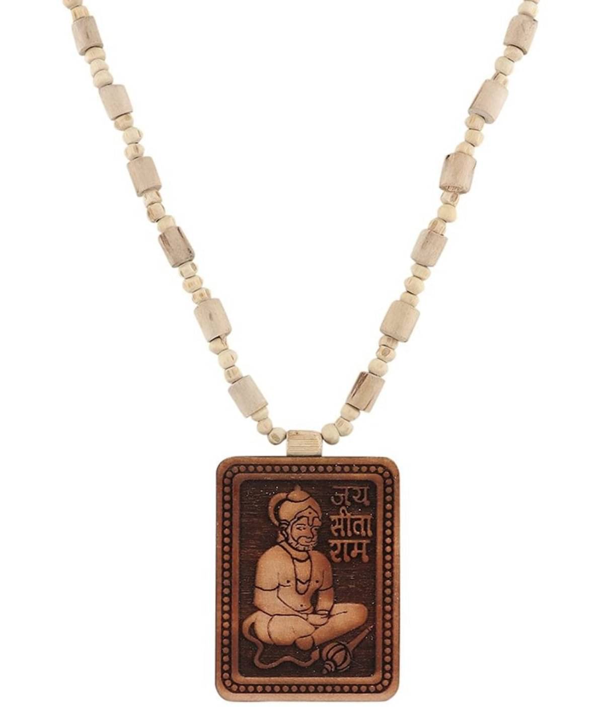     			Shri Astha Vinayak Brown Characters Wooden Mala With Hanuman Locket