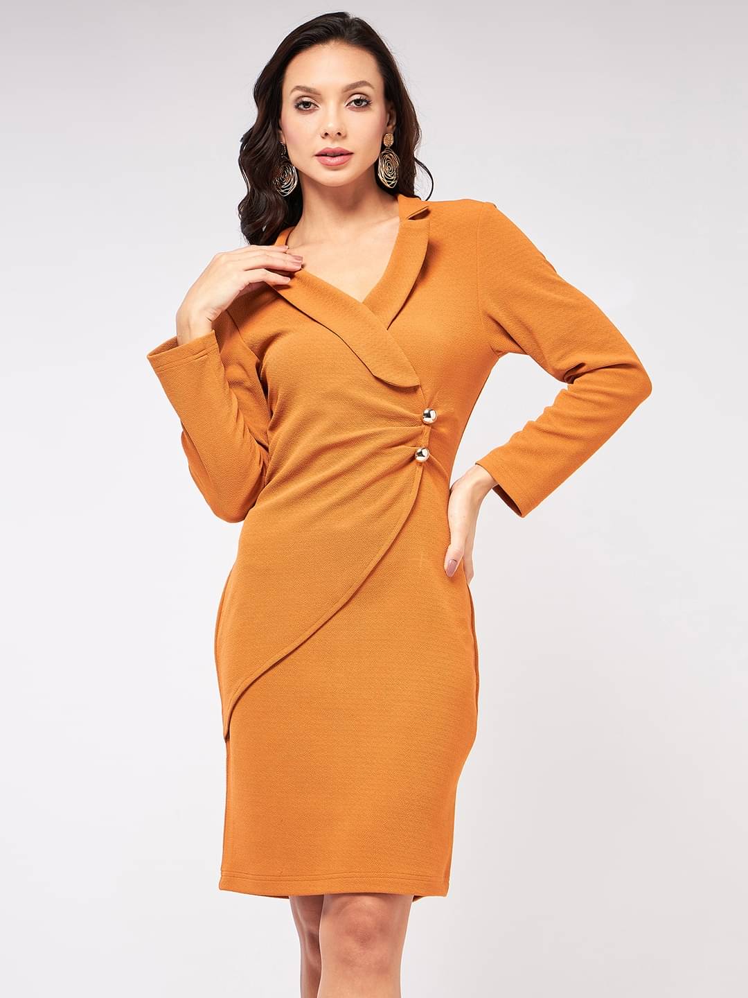     			Zima Leto Women Polyester Solid Shift Dress ( Mustard )
