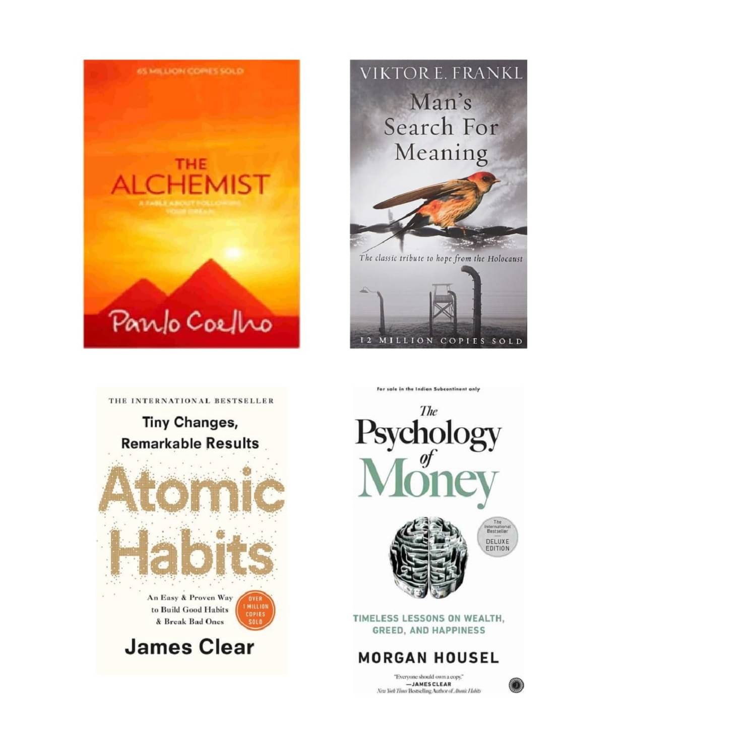 ( combo Of 4 Books ) The Alchemist & Mans Search For Meaning& Atomic Habits & The Psychology of Money - Paperback -2023 English ( combo Of 4 Books ) The Alchemist & Mans Search For Meaning& Atomic Habits & The Psychology of Money - Paperback -2023 English