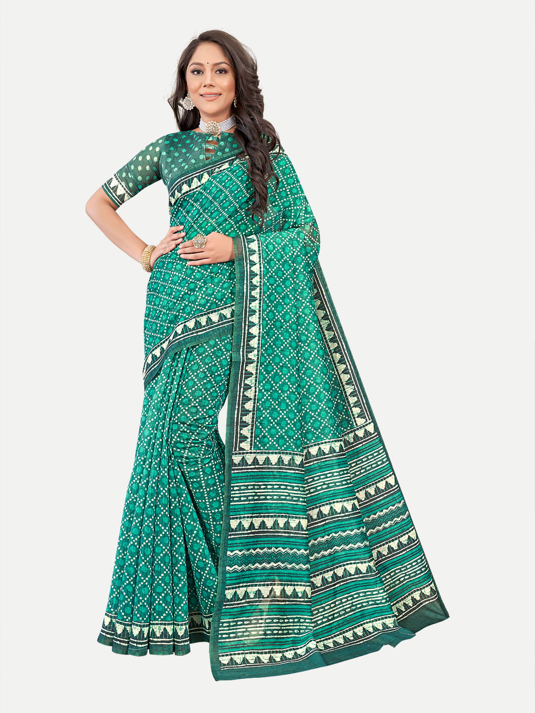 tavas Chanderi Printed Saree With Unstitched Blouse Piece ( Blue ) tavas Chanderi Printed Saree With Unstitched Blouse Piece ( Blue )