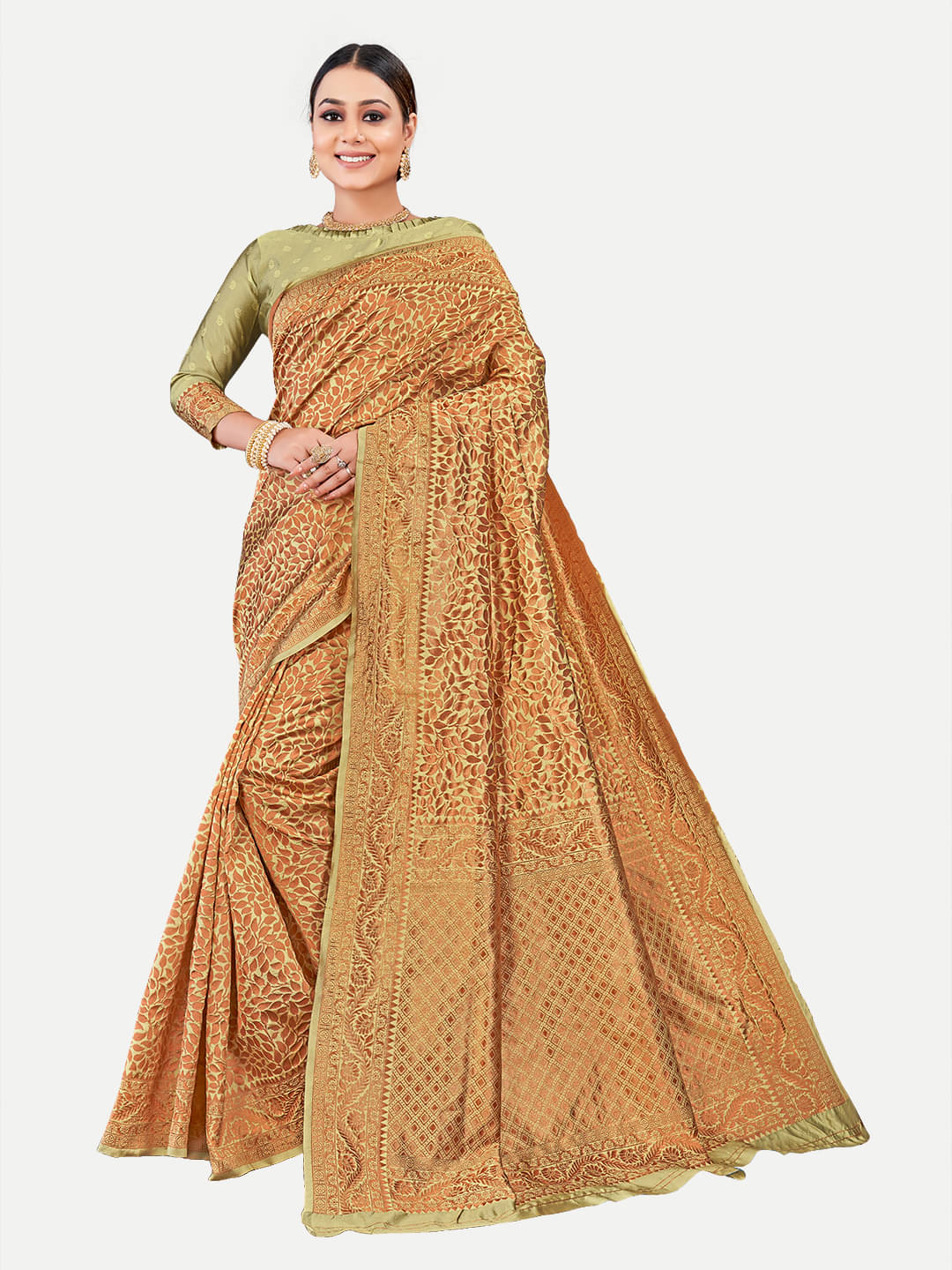 tavas Jacquard Embellished Saree With Unstitched Blouse Piece ( Brown ) tavas Jacquard Embellished Saree With Unstitched Blouse Piece ( Brown )