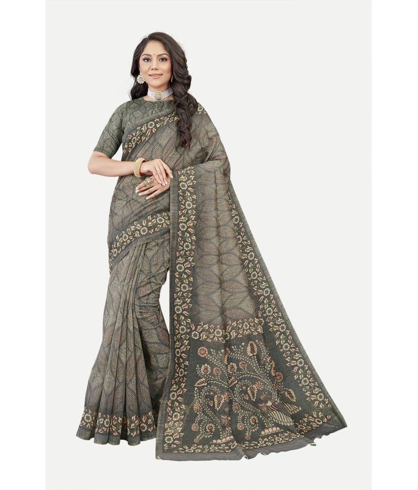 tavas Chanderi Printed Saree With Unstitched Blouse Piece ( Grey ) tavas Chanderi Printed Saree With Unstitched Blouse Piece ( Grey )