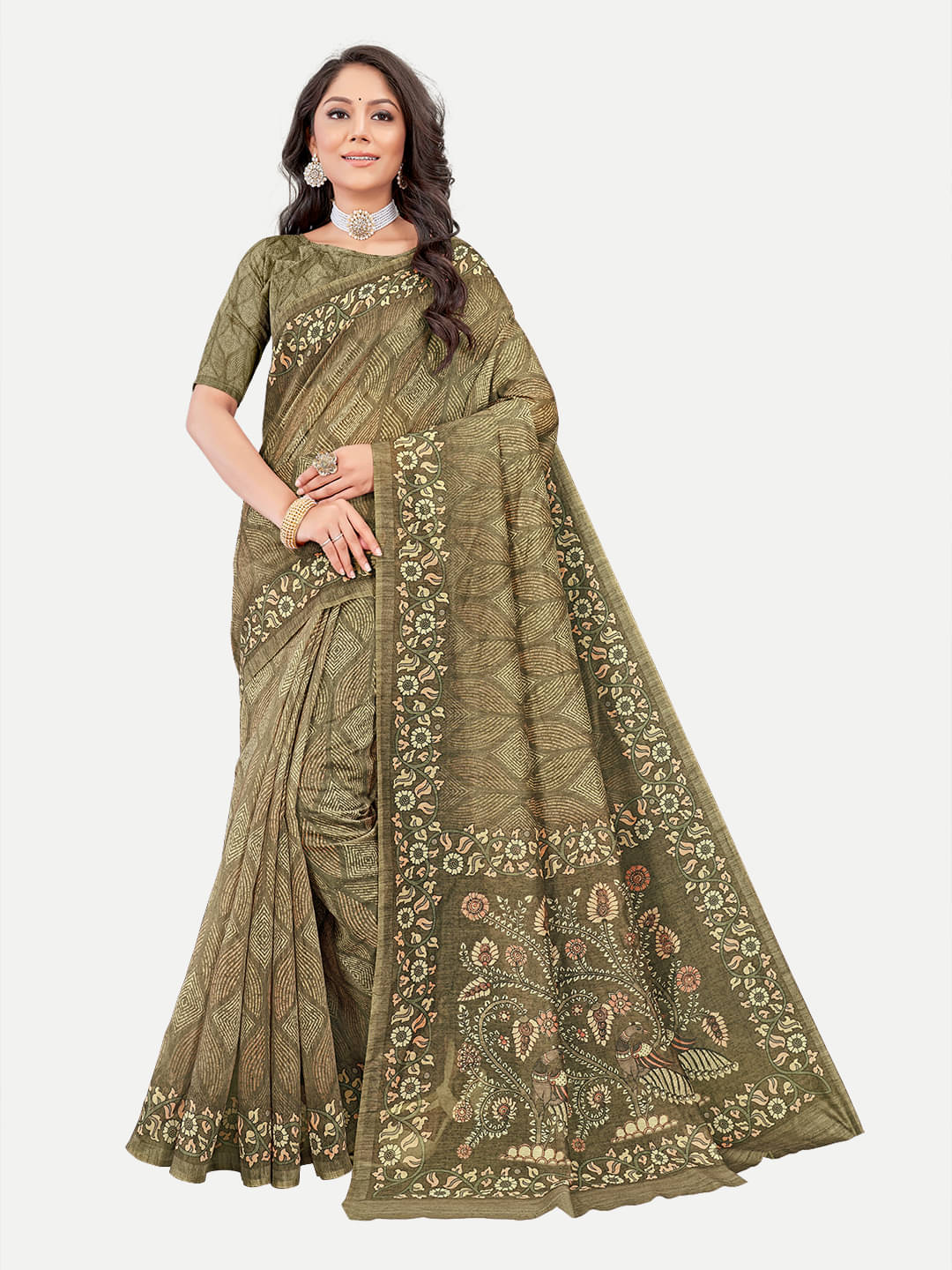 tavas Chanderi Printed Saree With Unstitched Blouse Piece ( Light Green ) tavas Chanderi Printed Saree With Unstitched Blouse Piece ( Light Green )