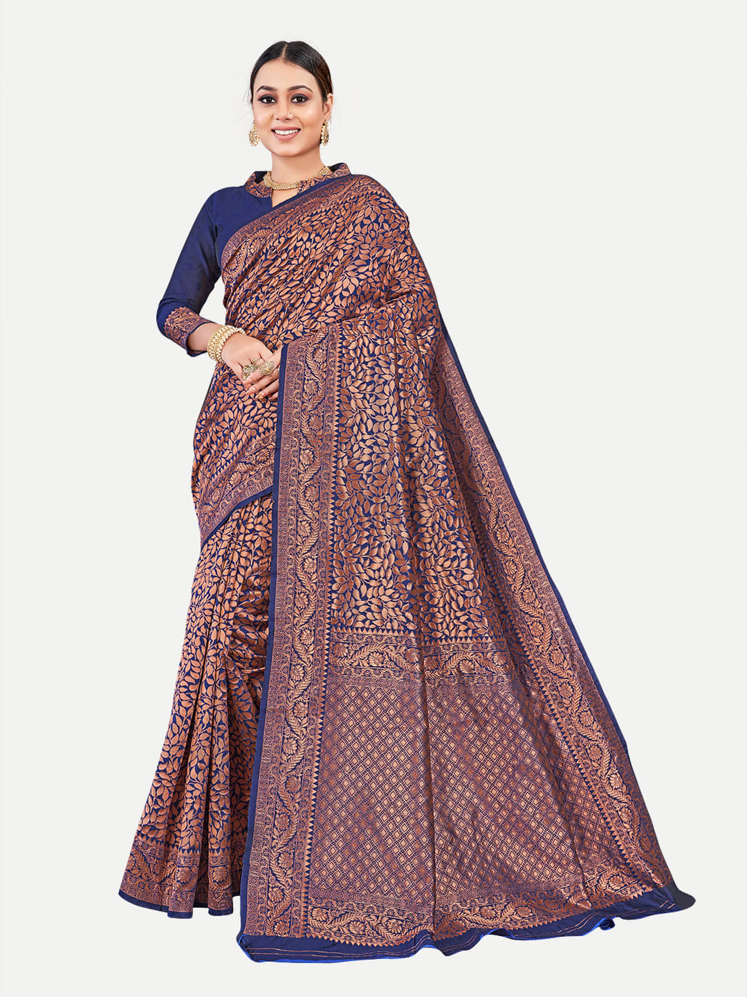     			tavas Jacquard Embellished Saree With Unstitched Blouse Piece ( Navy Blue )