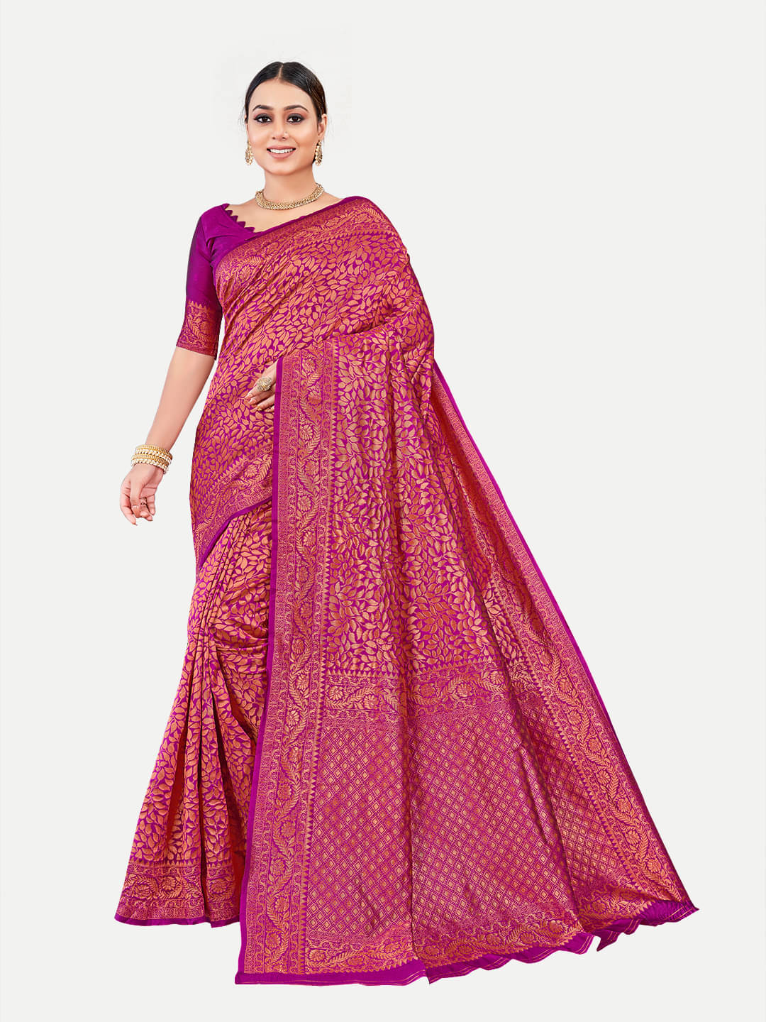 tavas Jacquard Embellished Saree With Unstitched Blouse Piece ( Purple ) tavas Jacquard Embellished Saree With Unstitched Blouse Piece ( Purple )