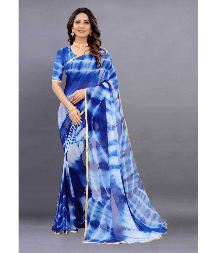 Aika Chiffon Dyed Saree With Unstitched Blouse Piece ( Blue ) Aika Chiffon Dyed Saree With Unstitched Blouse Piece ( Blue )