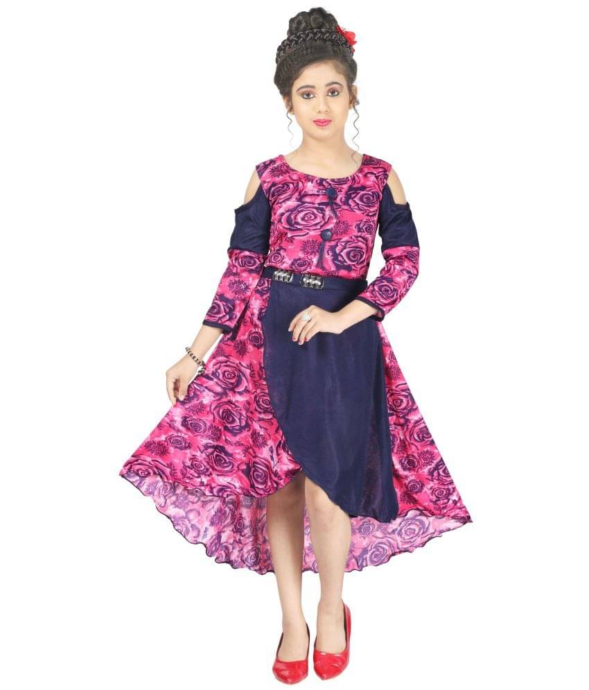     			DEBDESHIK Polyester Blend Asymmetric Dress For Girls ( Pack of 1 , Pink )