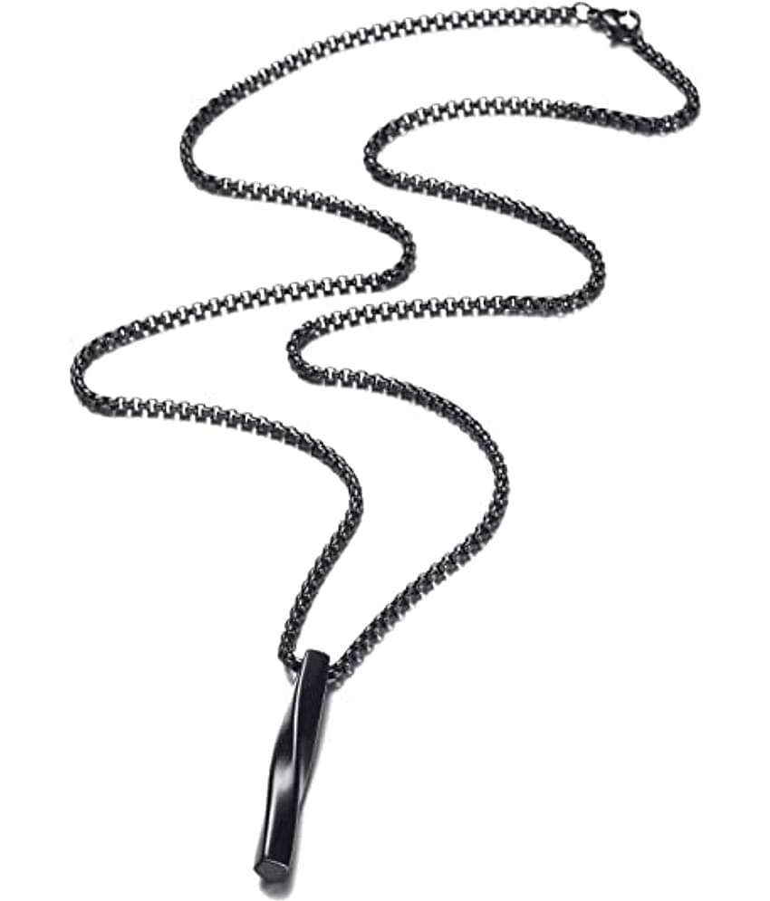 Fashion Frill Elegant Black Chain For Men Stainless Steel Twisted Bar Pendant Necklace Silver Plated Black Chain For Men Boys Men's Jewellery Anniversary Gift For Husband Boyfriend