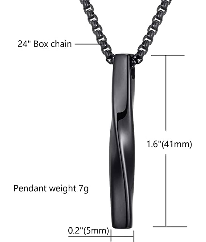 Fashion Frill Elegant Black Chain For Men Stainless Steel Twisted Bar Pendant Necklace Silver Plated Black Chain For Men Boys Men's Jewellery Anniversary Gift For Husband Boyfriend