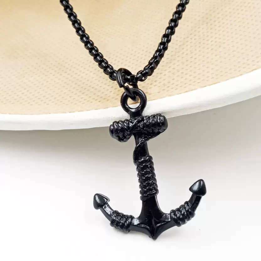 Fashion Frill Men Chain for Boys and Man Long Stylish Chain Pendant Black Silver Plated Alloy Chain