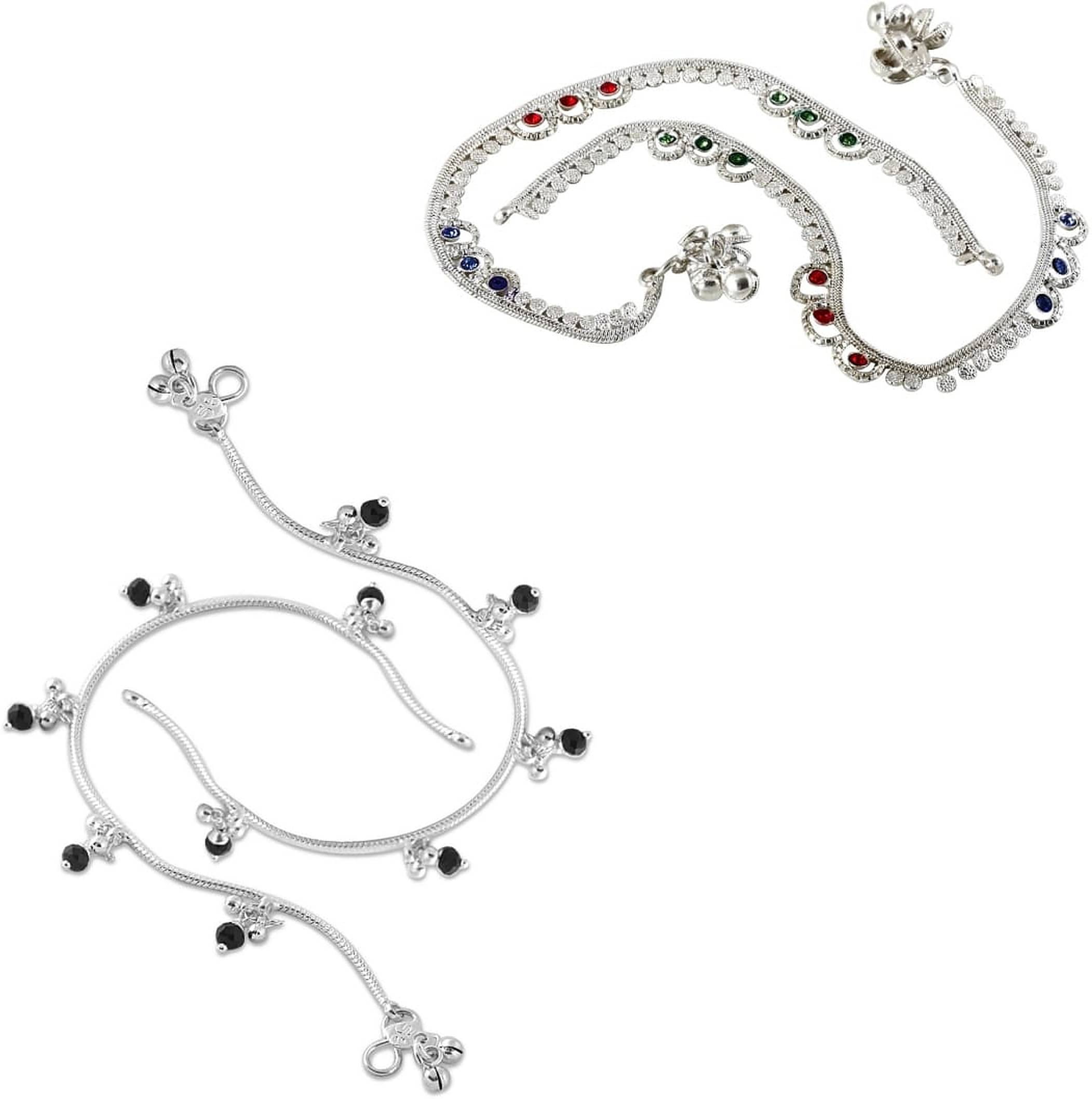 HEER COLLECTION - Silver Anklets ( Pack of 2 ) HEER COLLECTION - Silver Anklets ( Pack of 2 )