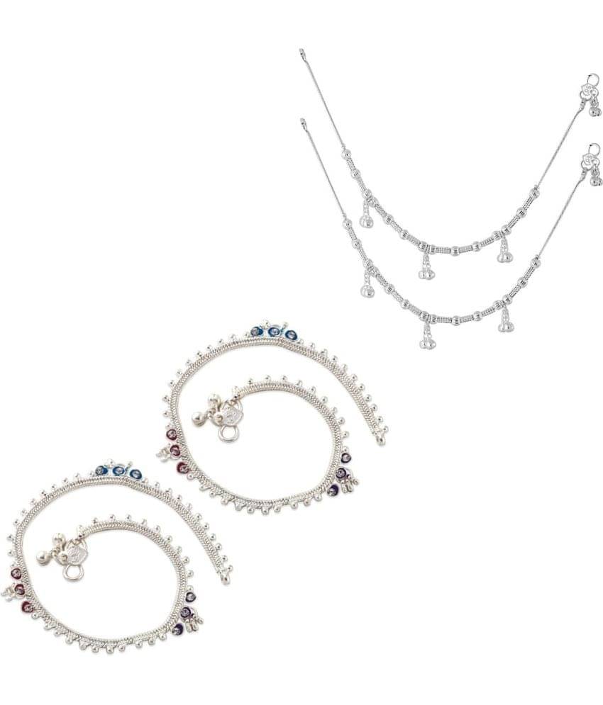 HEER COLLECTION - Silver Anklets ( Pack of 2 ) HEER COLLECTION - Silver Anklets ( Pack of 2 )