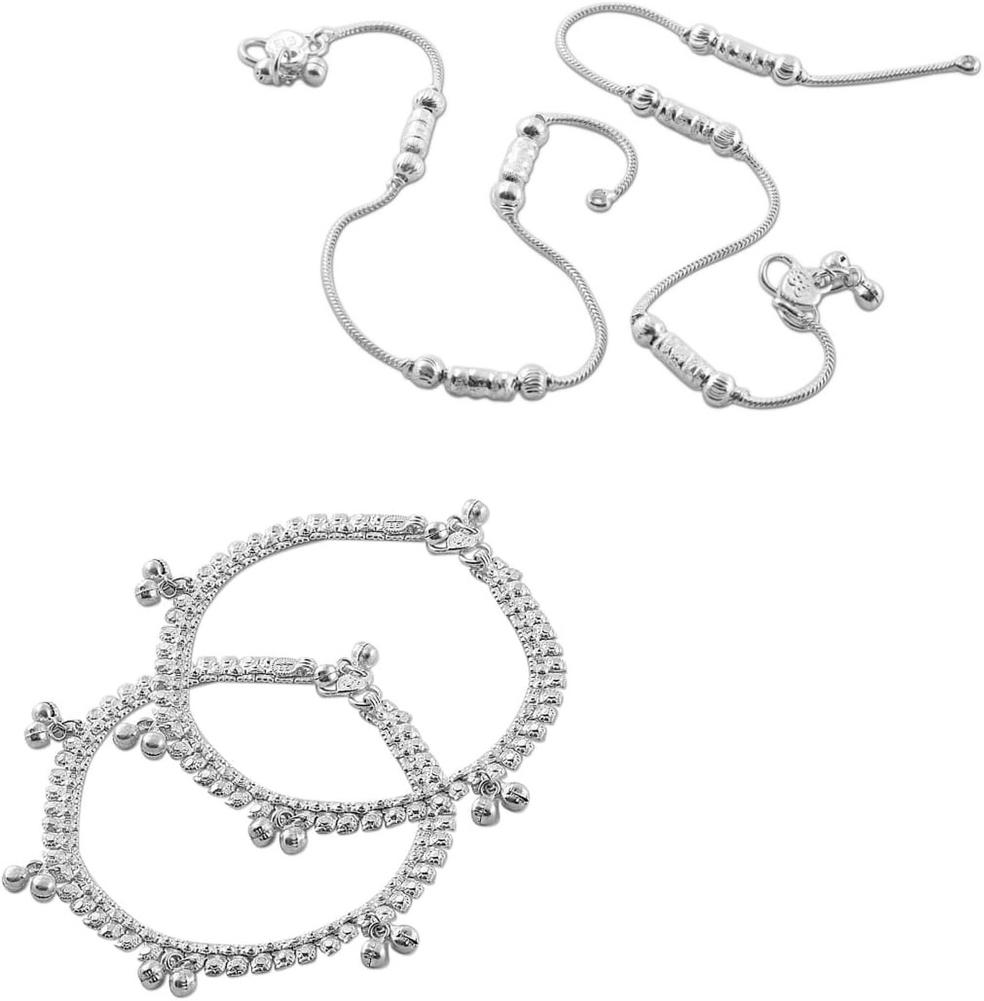 HEER COLLECTION - Silver Anklets ( Pack of 2 ) HEER COLLECTION - Silver Anklets ( Pack of 2 )