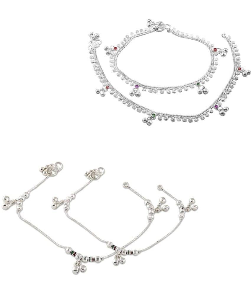     			HEER COLLECTION - Silver Anklets ( Pack of 2 )