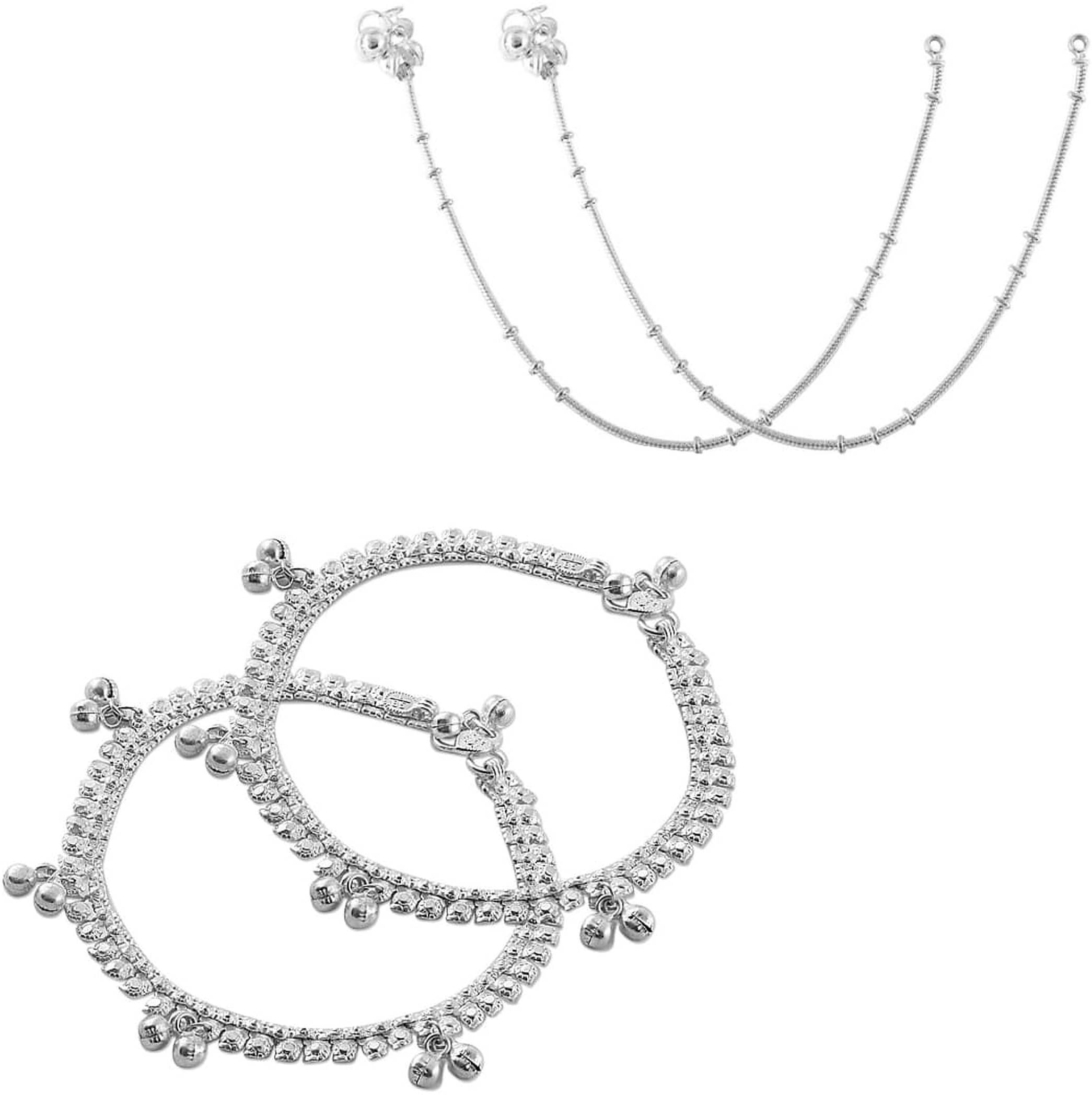     			HEER COLLECTION - Silver Anklets ( Pack of 2 )