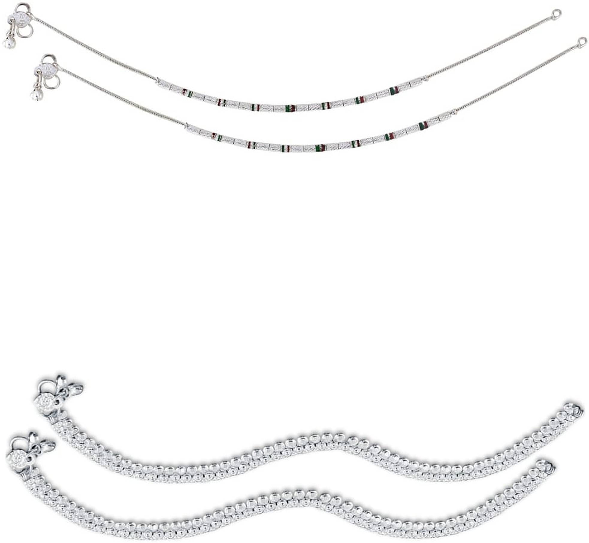 HEER COLLECTION - Silver Anklets ( Pack of 2 ) HEER COLLECTION - Silver Anklets ( Pack of 2 )