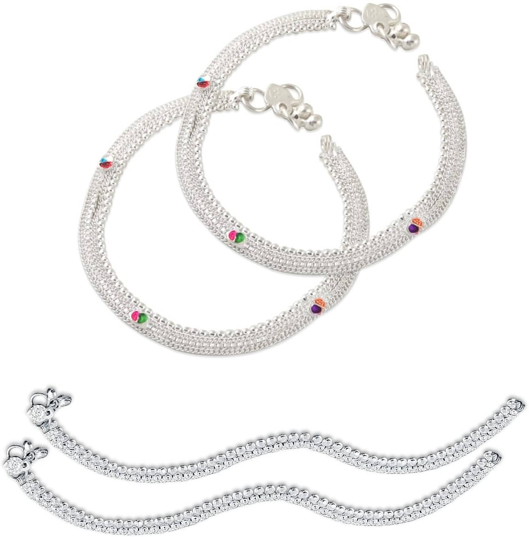 HEER COLLECTION - Silver Anklets ( Pack of 2 ) - Anklets | Buy online on ZillyBuy