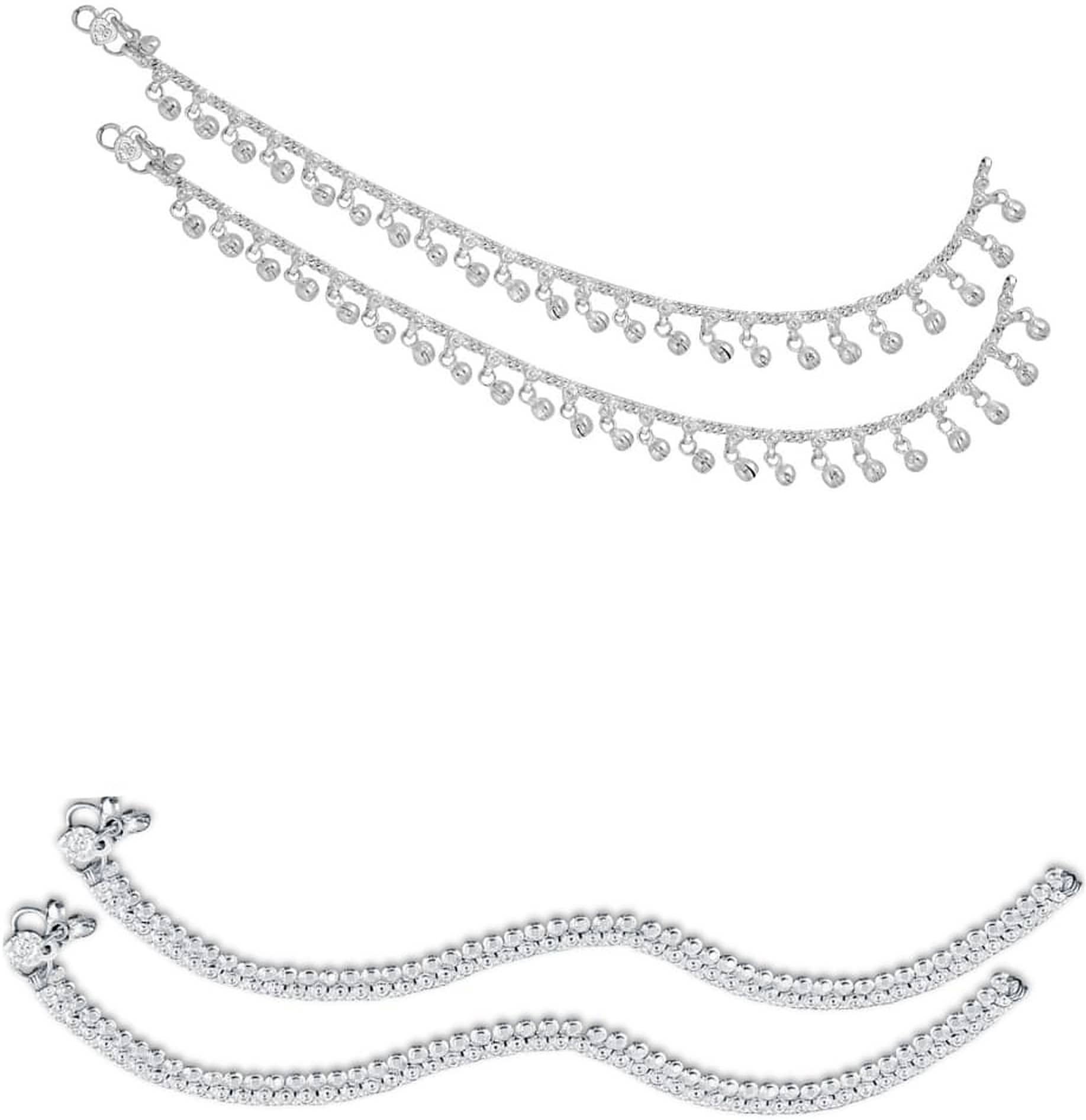 HEER COLLECTION - Silver Anklets ( Pack of 2 ) - Anklets | Buy online on ZillyBuy