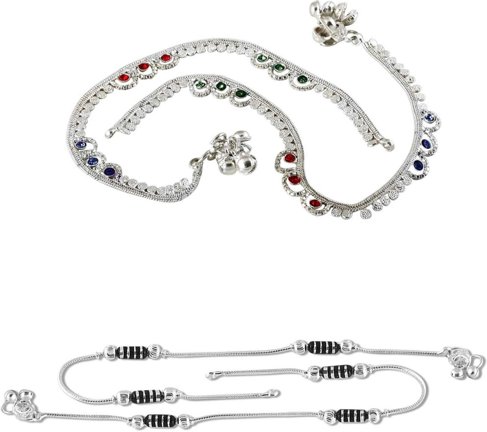     			HEER COLLECTION - Silver Anklets ( Pack of 2 )