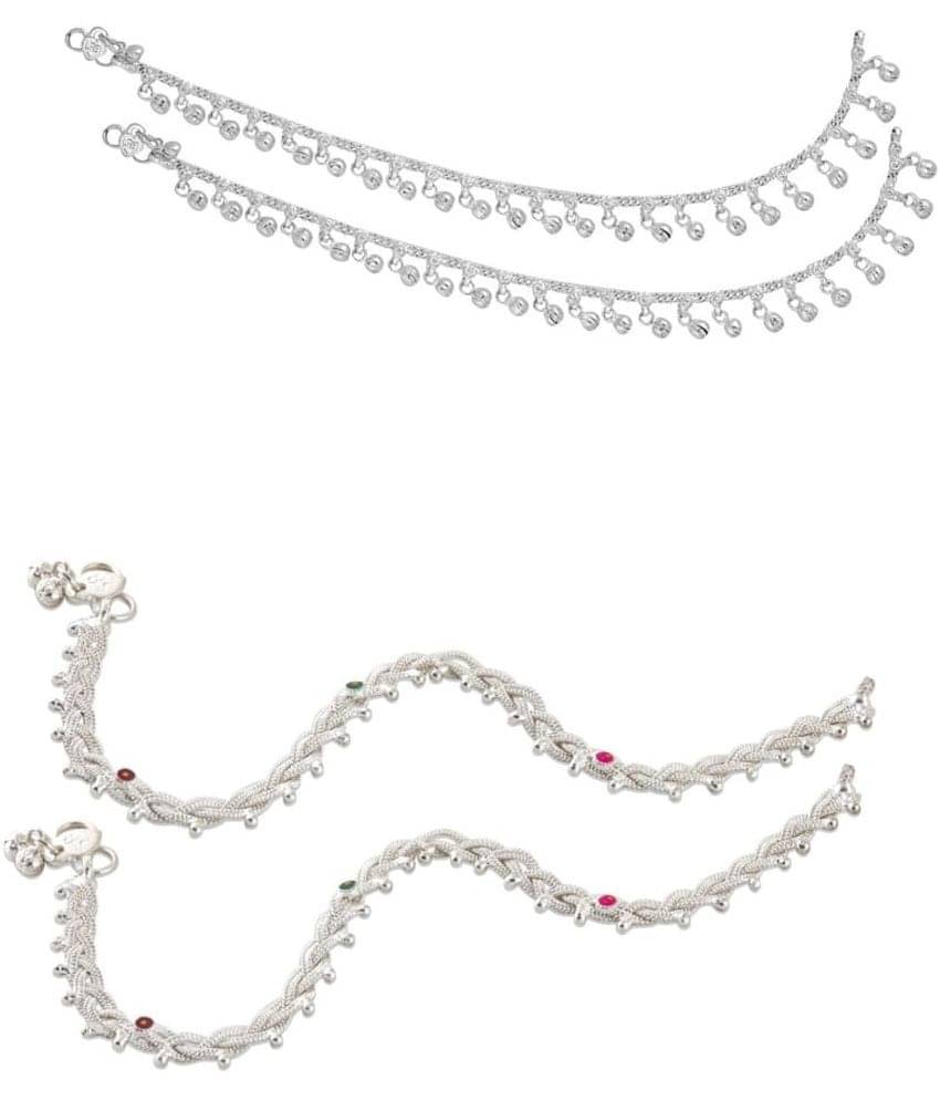 HEER COLLECTION - Silver Anklets ( Pack of 2 )     			HEER COLLECTION - Silver Anklets ( Pack of 2 )