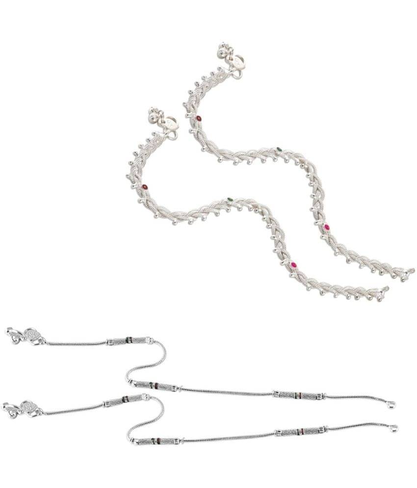 HEER COLLECTION - Silver Anklets ( Pack of 2 )     			HEER COLLECTION - Silver Anklets ( Pack of 2 )