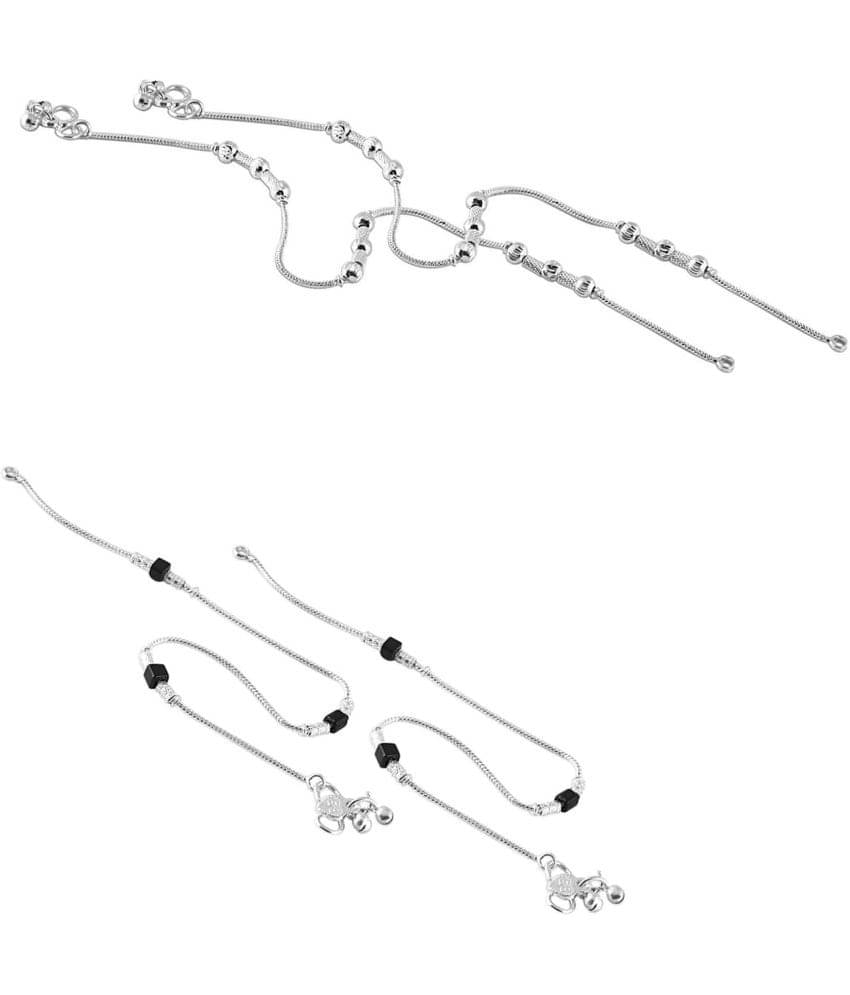     			HEER COLLECTION - Silver Anklets ( Pack of 2 )