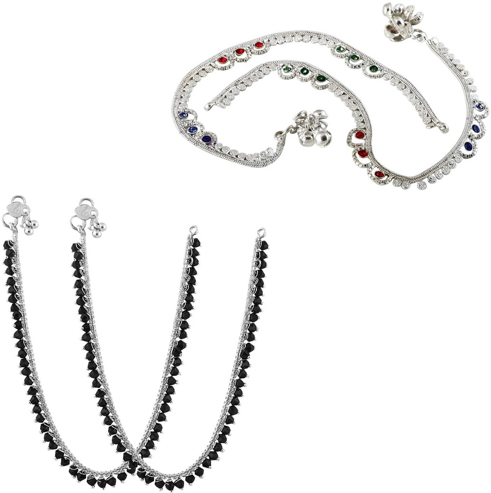    			HEER COLLECTION - Silver Anklets ( Pack of 2 )
